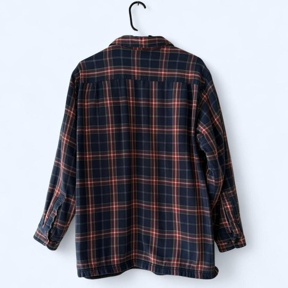 LL Bean Men's Flannel Lined Shirt Jacket Navy Red Plaid Size Medium Regular - Picture 3 of 5